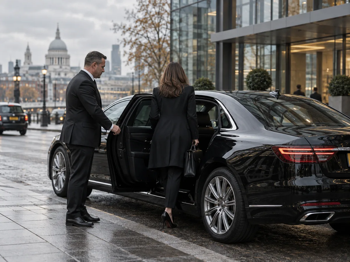 Chauffeur opening the door of an executive car in London