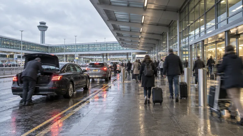 Taxis waiting at the Gatwick terminal drop-off