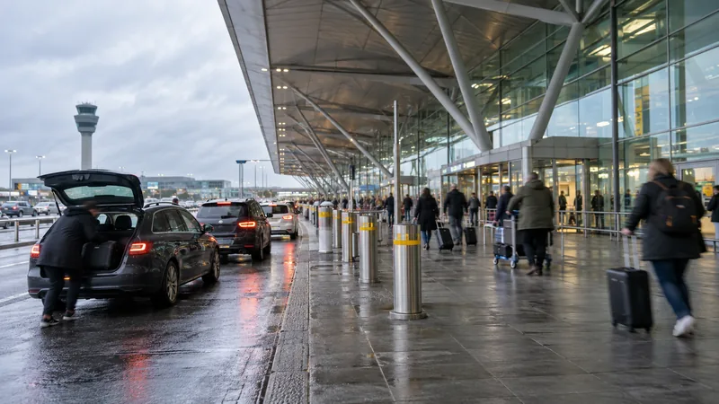 Taxis waiting at the Stansted terminal drop-off